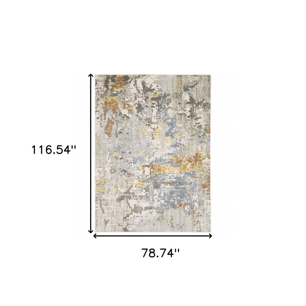 7' X 10' Beige And Blue Abstract Area Rug
