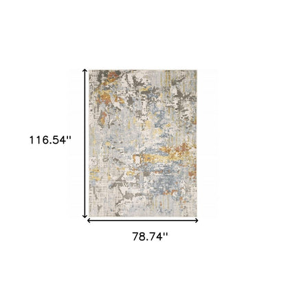 7' X 10' Beige And Blue Abstract Area Rug