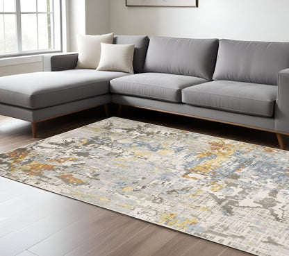 7' X 10' Beige And Blue Abstract Area Rug