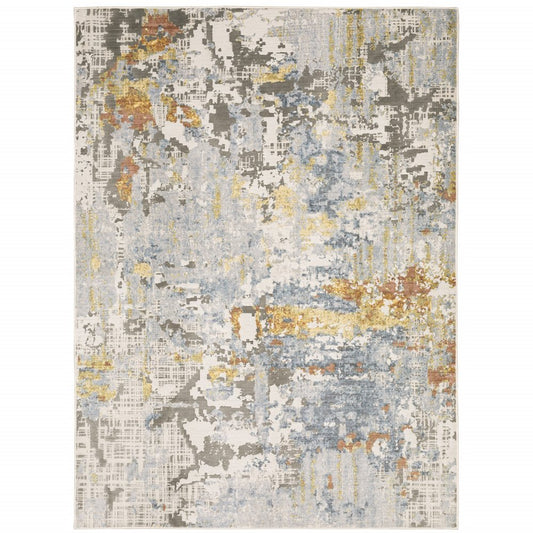 7' X 10' Beige And Blue Abstract Area Rug