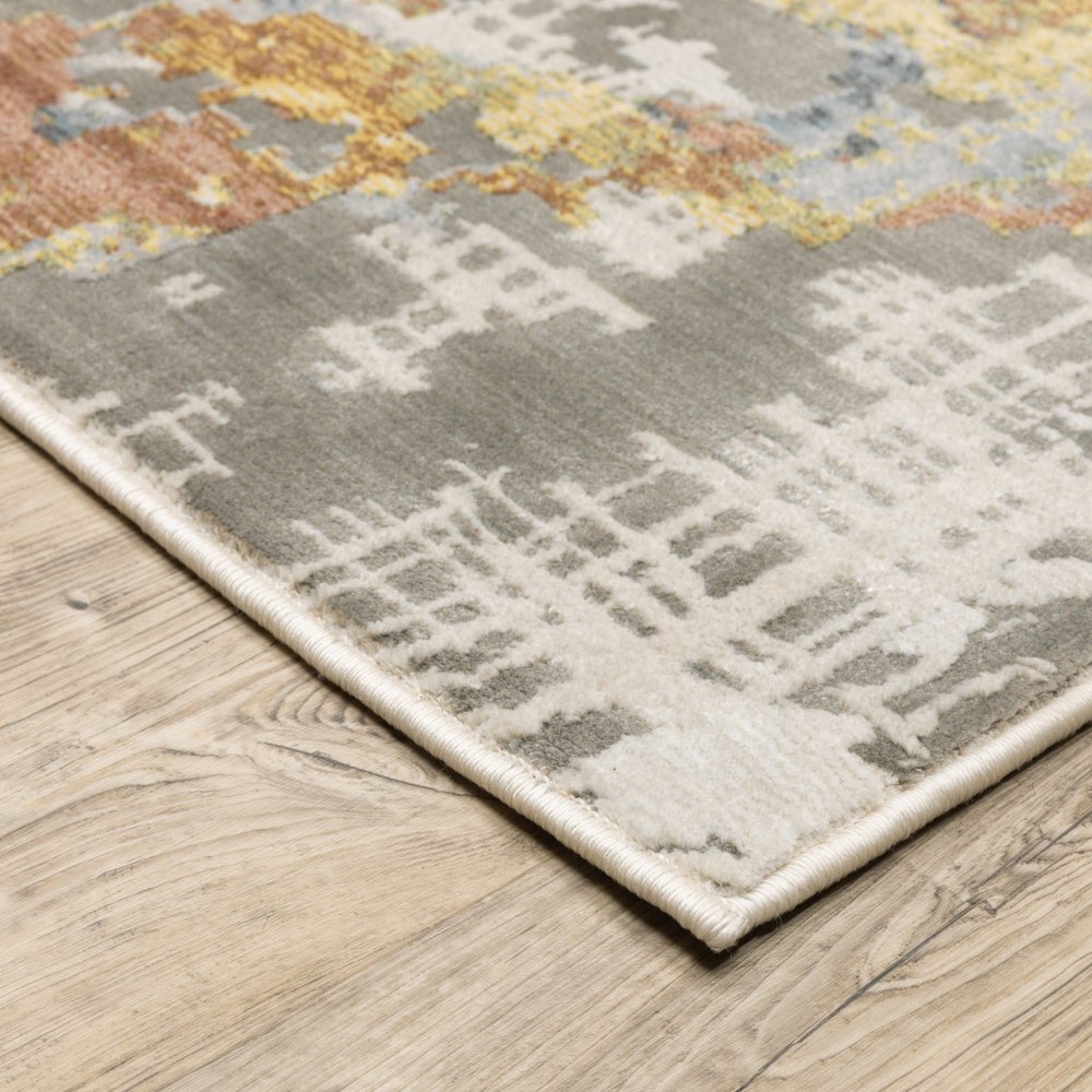 7' X 10' Beige And Blue Abstract Area Rug