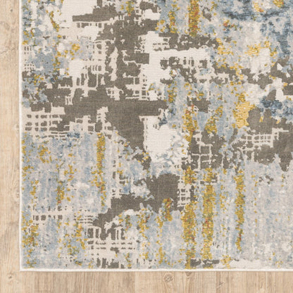 7' X 10' Beige And Blue Abstract Area Rug