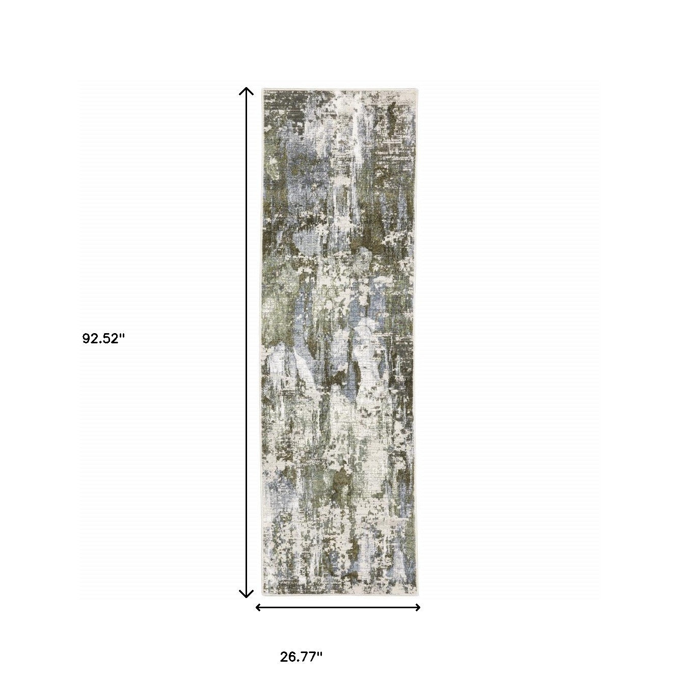 2' X 8' Green Blue Grey Ivory And Brown Abstract Power Loom Stain Resistant Runner Rug