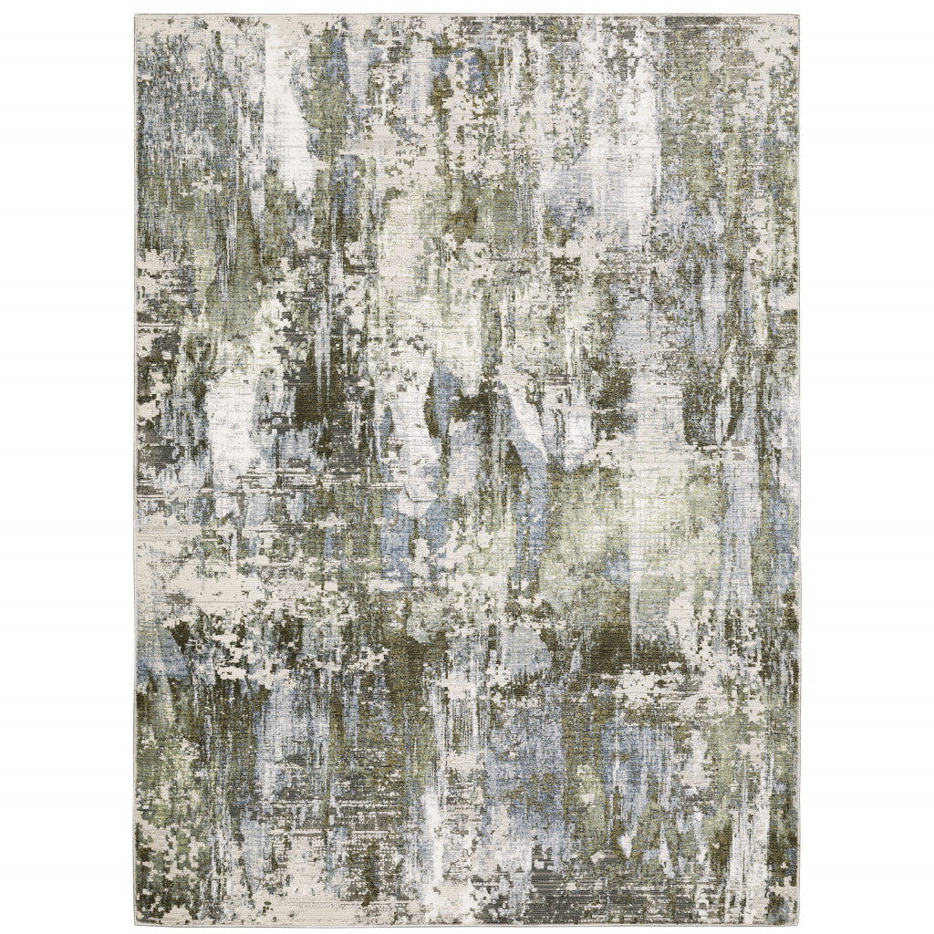 7' X 10' Green and Ivory Abstract Power Loom Area Rug