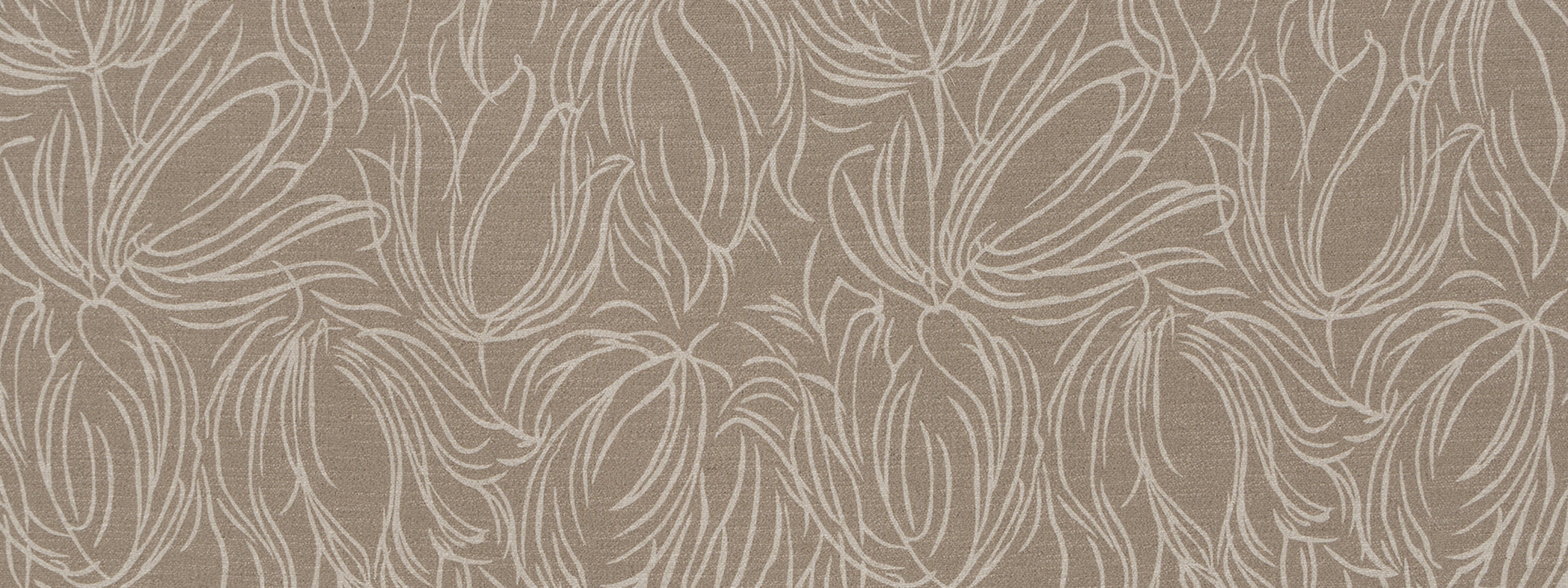 Beige upholstery fabric texture with a white looping abstract vine pattern.