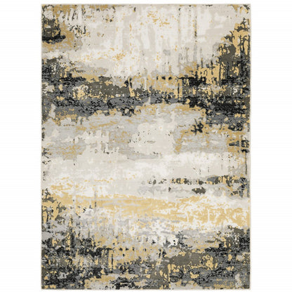 7' X 10' Beige And Gold Abstract Distressed Area Rug