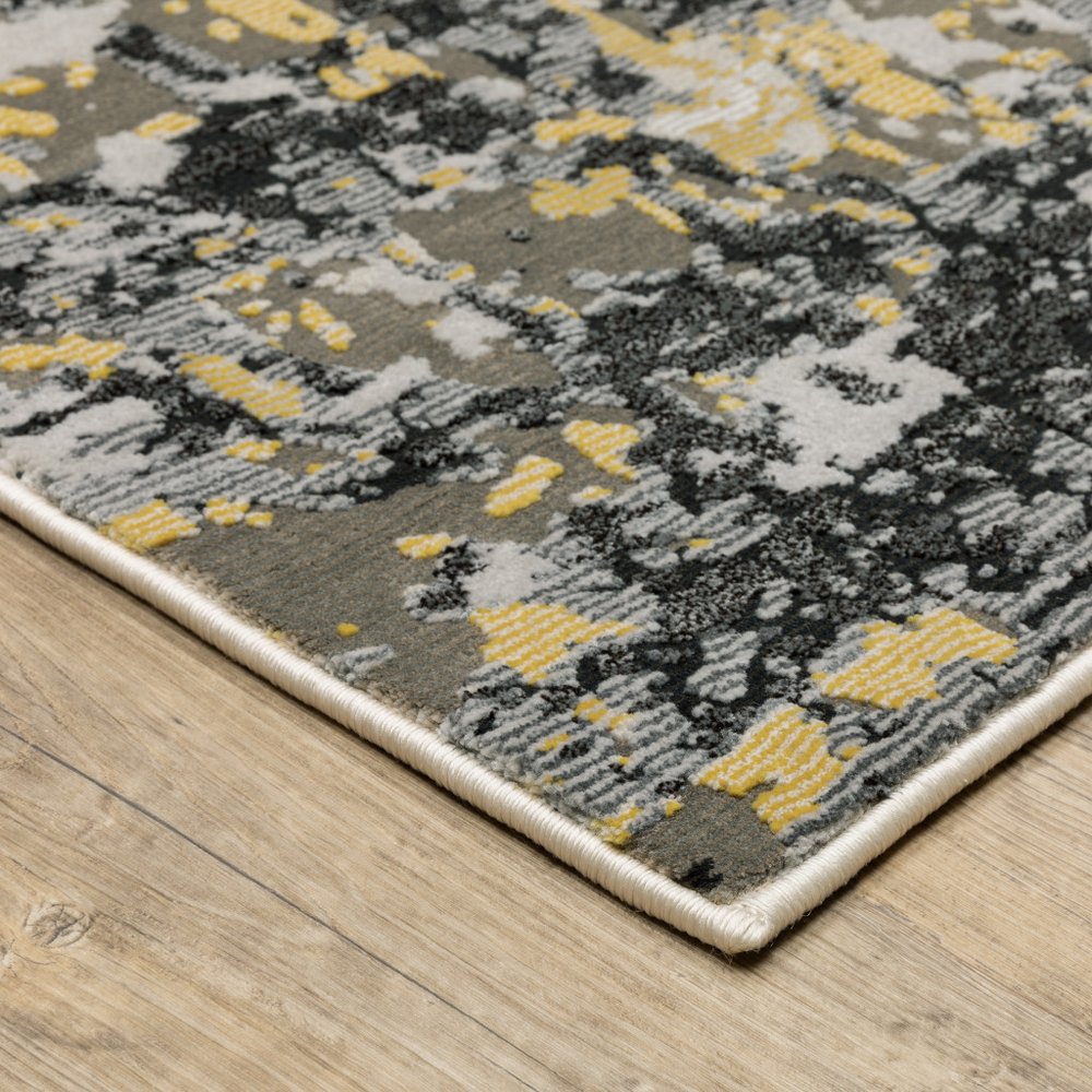 7' X 10' Beige And Gold Abstract Distressed Area Rug