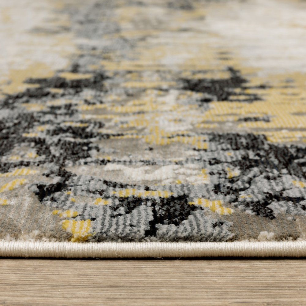 7' X 10' Beige And Gold Abstract Distressed Area Rug