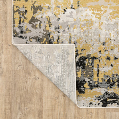 7' X 10' Beige And Gold Abstract Distressed Area Rug