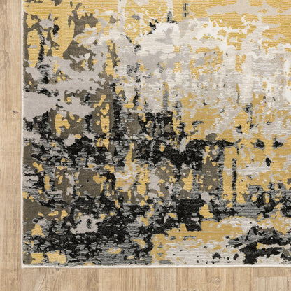 7' X 10' Beige And Gold Abstract Distressed Area Rug