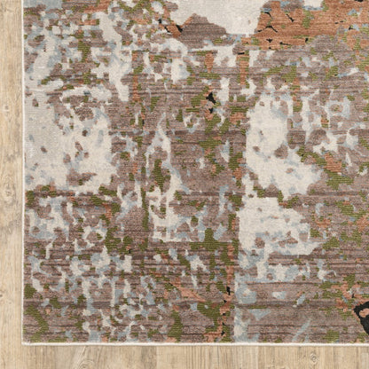 2' X 8' Grey Salmon Pink Blue Beige And Green Abstract Power Loom Stain Resistant Runner Rug
