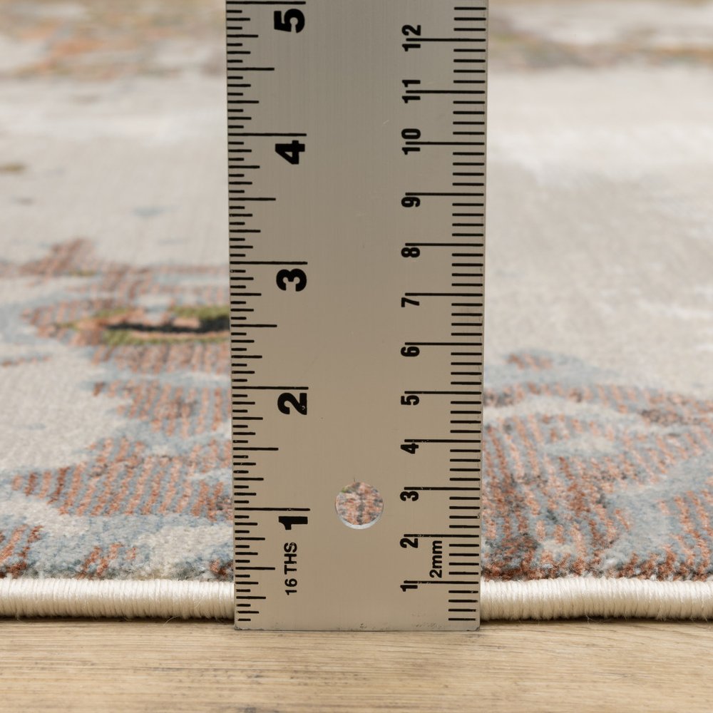 5' X 8' Grey Salmon Pink Blue Beige And Green Abstract Power Loom Stain Resistant Area Rug