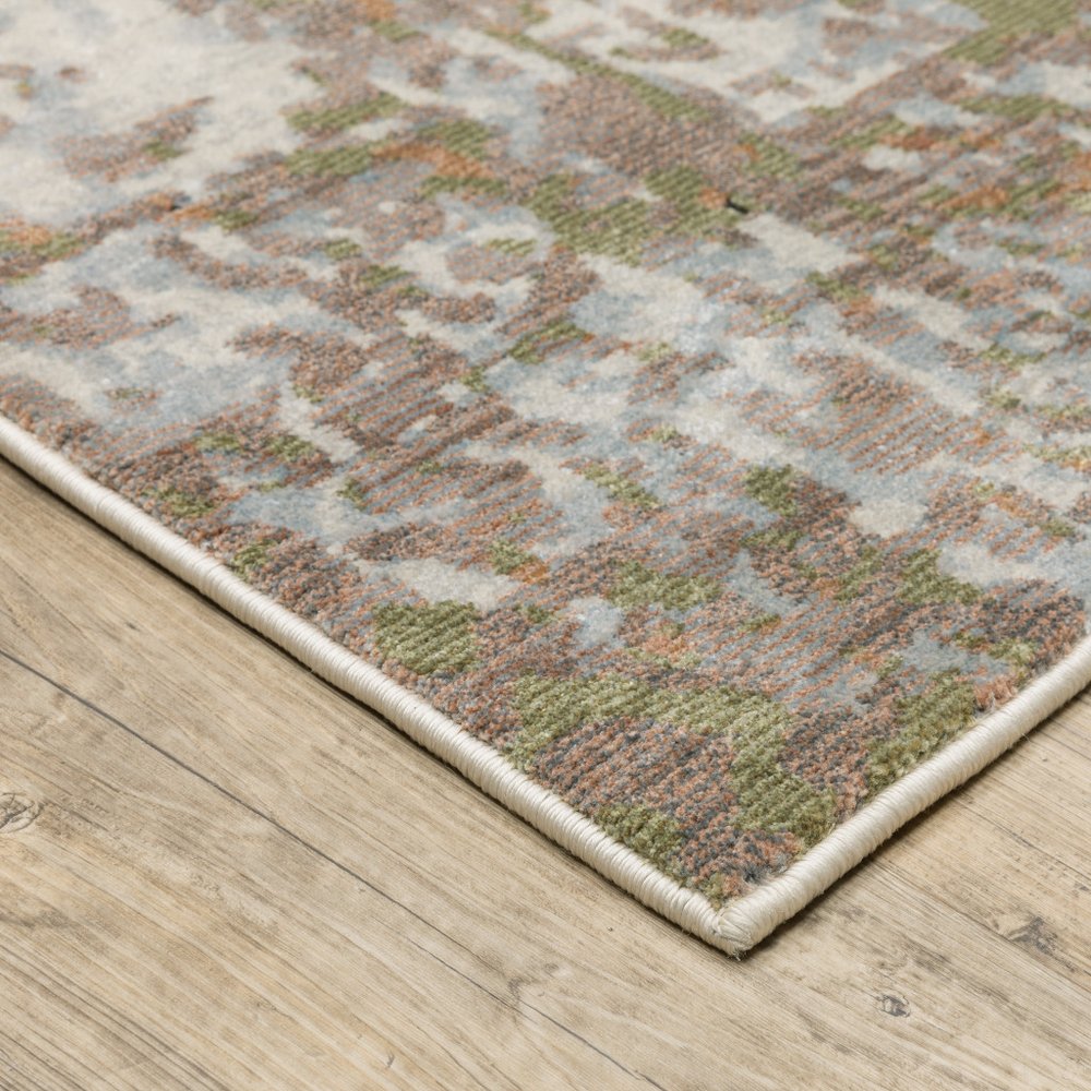 7' X 10' Beige And Pink Abstract Distressed Area Rug