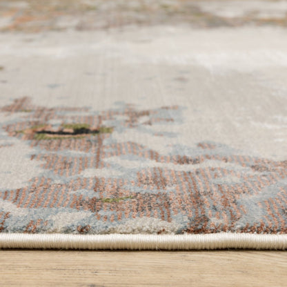 7' X 10' Beige And Pink Abstract Distressed Area Rug