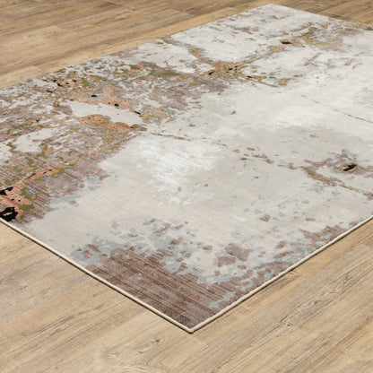 7' X 10' Beige And Pink Abstract Distressed Area Rug