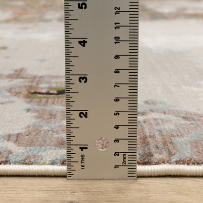 7' X 10' Beige And Pink Abstract Distressed Area Rug