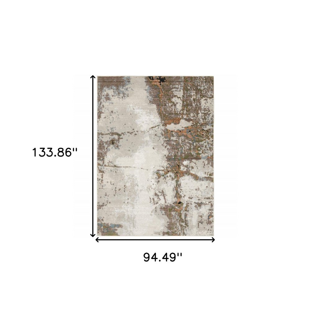 8' X 11' Beige And Pink Abstract Distressed Area Rug