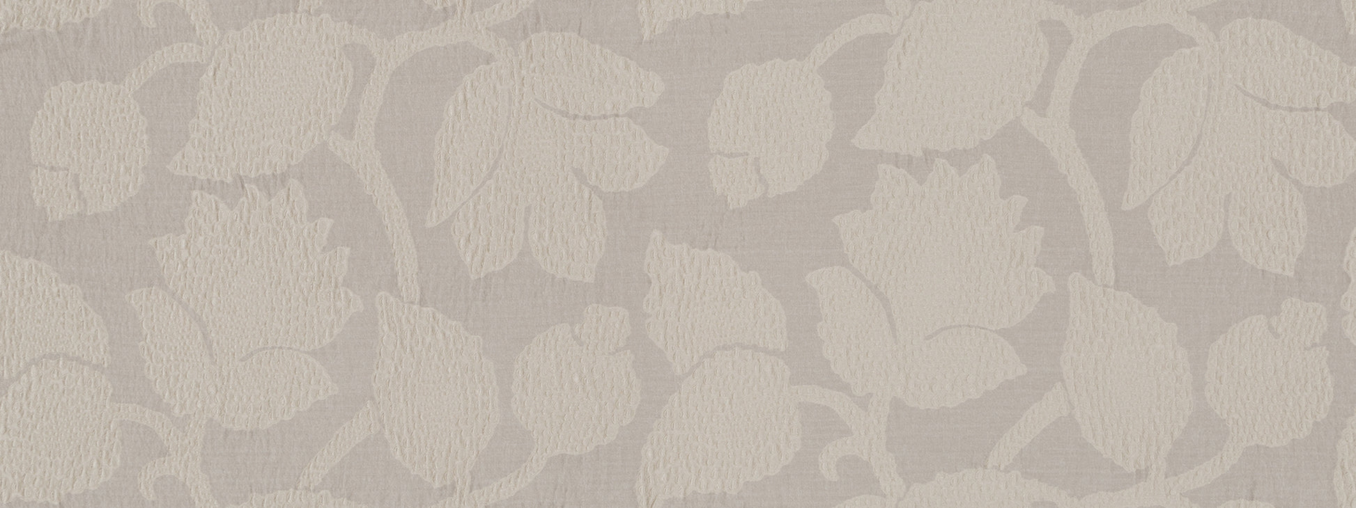 Beige damask leaf-pattern wallpaper texture with subtle floral vines.