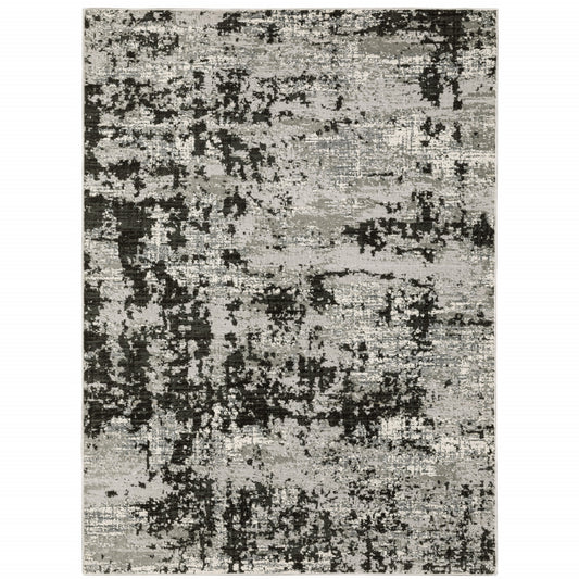 6' X 9' Grey Charcoal Black And Ivory Abstract Power Loom Stain Resistant Area Rug