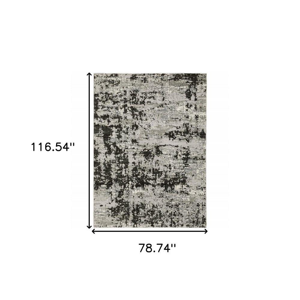 7' X 10' Gray And Black Abstract Distressed Area Rug