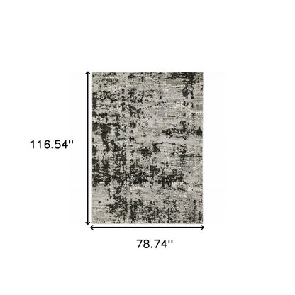 7' X 10' Gray And Black Abstract Distressed Area Rug