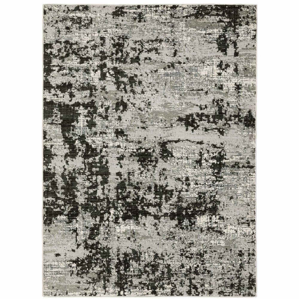 7' X 10' Gray And Black Abstract Distressed Area Rug