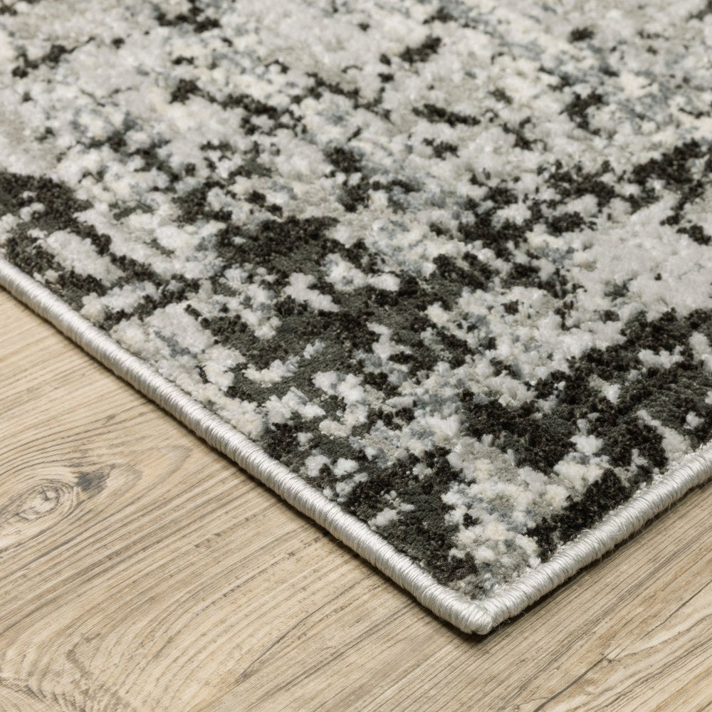7' X 10' Gray And Black Abstract Distressed Area Rug