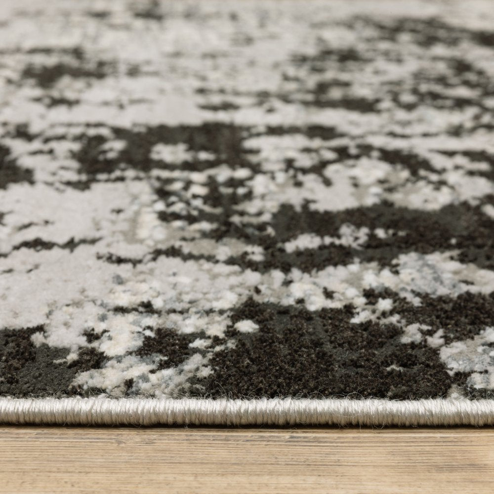 7' X 10' Gray And Black Abstract Distressed Area Rug