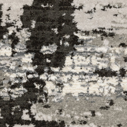 7' X 10' Gray And Black Abstract Distressed Area Rug