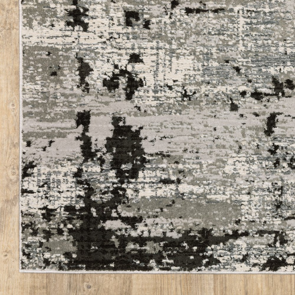 7' X 10' Gray And Black Abstract Distressed Area Rug
