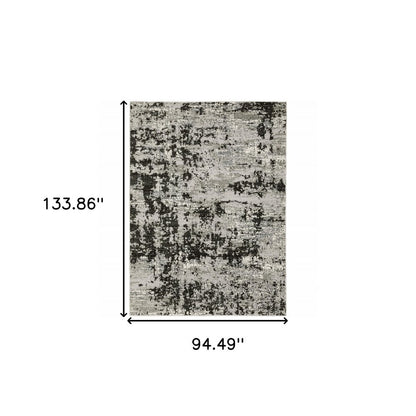 8' X 11' Gray And Black Abstract Distressed Area Rug