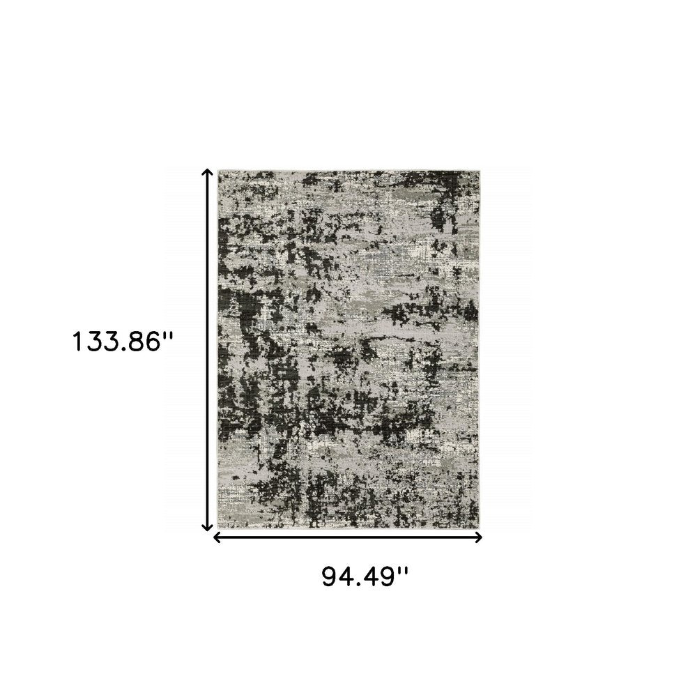 8' X 11' Gray And Black Abstract Distressed Area Rug