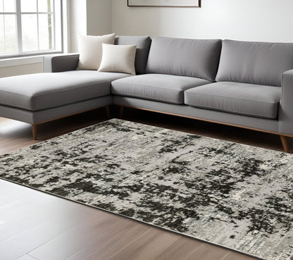 8' X 11' Gray And Black Abstract Distressed Area Rug