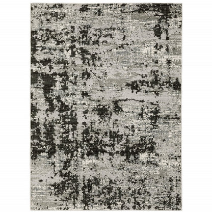 8' X 11' Gray And Black Abstract Distressed Area Rug
