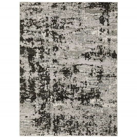 8' X 11' Gray And Black Abstract Distressed Area Rug