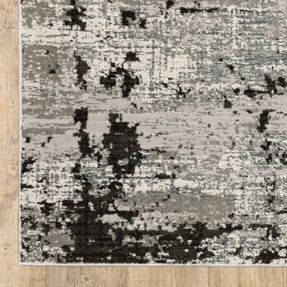 8' X 11' Gray And Black Abstract Distressed Area Rug