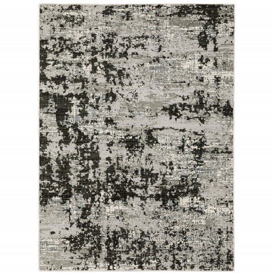 10' X 13' Grey Charcoal Black And Ivory Abstract Power Loom Stain Resistant Area Rug