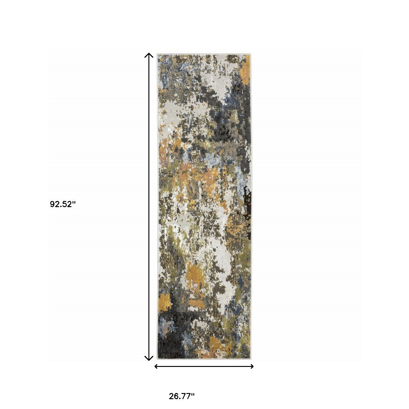 2' X 8' Grey Gold Blue Orange Beige And Brown Abstract Power Loom Stain Resistant Runner Rug