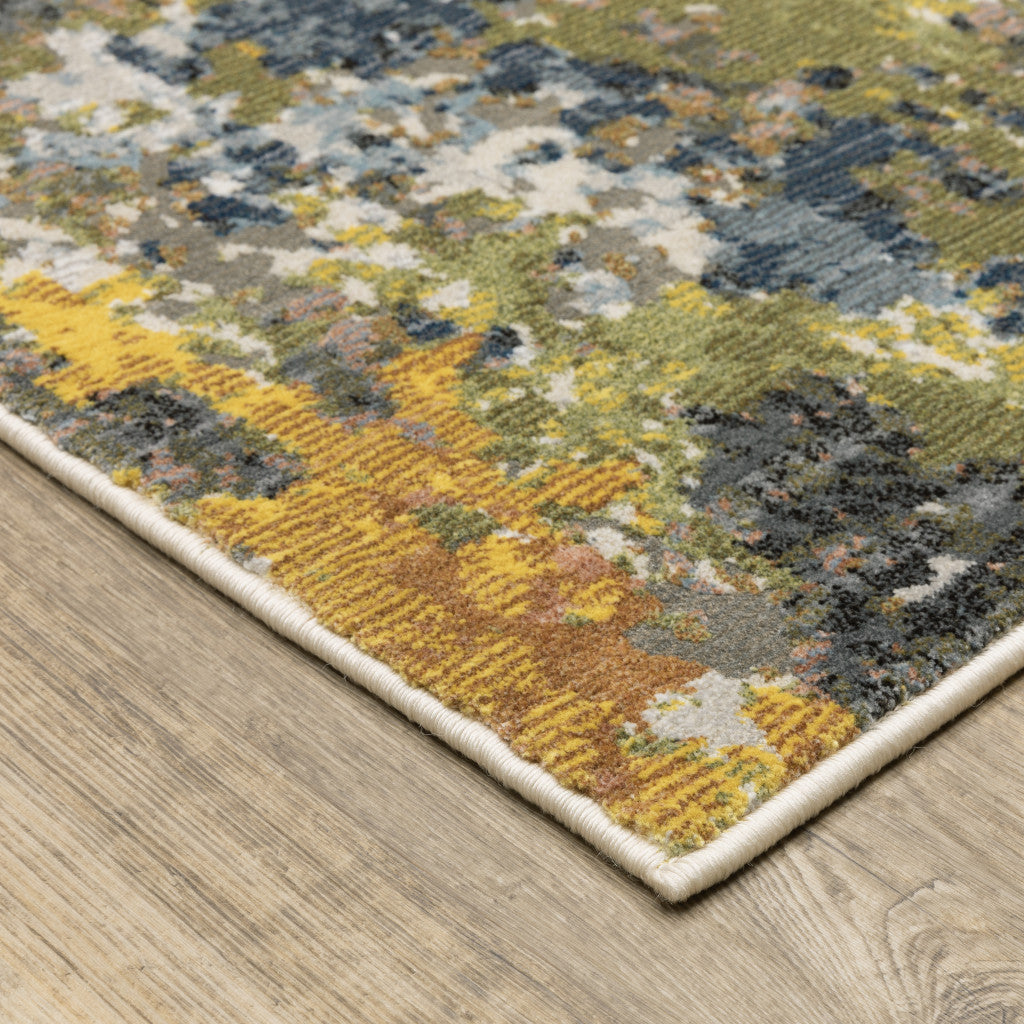 2' X 8' Grey Gold Blue Orange Beige And Brown Abstract Power Loom Stain Resistant Runner Rug