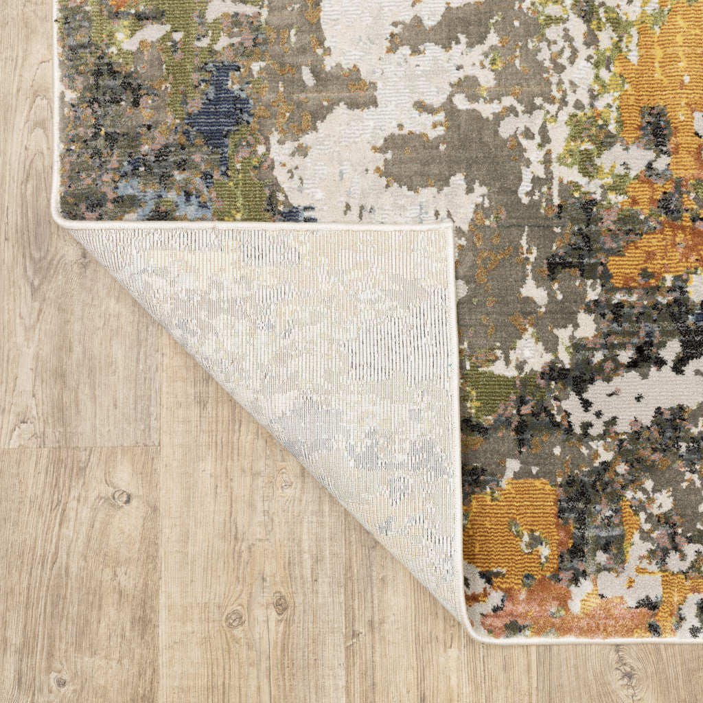 2' X 8' Grey Gold Blue Orange Beige And Brown Abstract Power Loom Stain Resistant Runner Rug