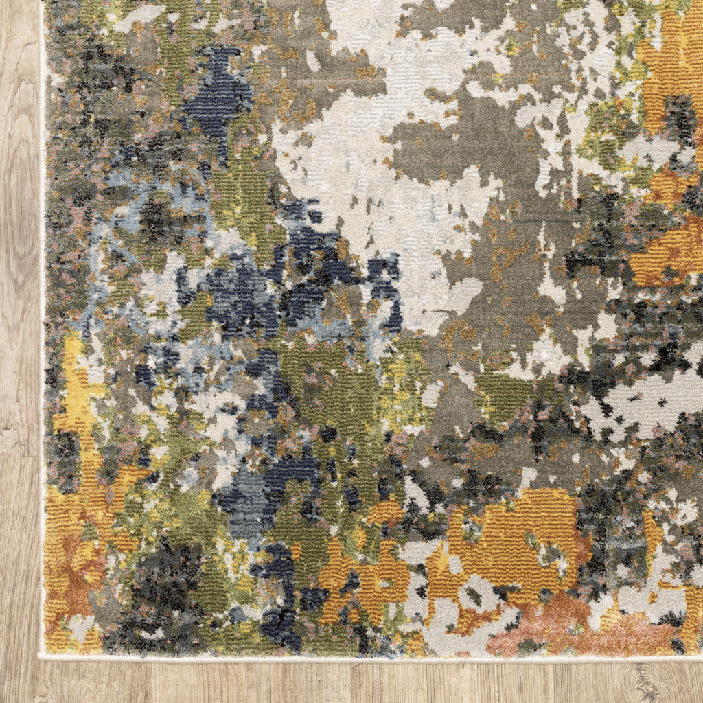 2' X 8' Grey Gold Blue Orange Beige And Brown Abstract Power Loom Stain Resistant Runner Rug