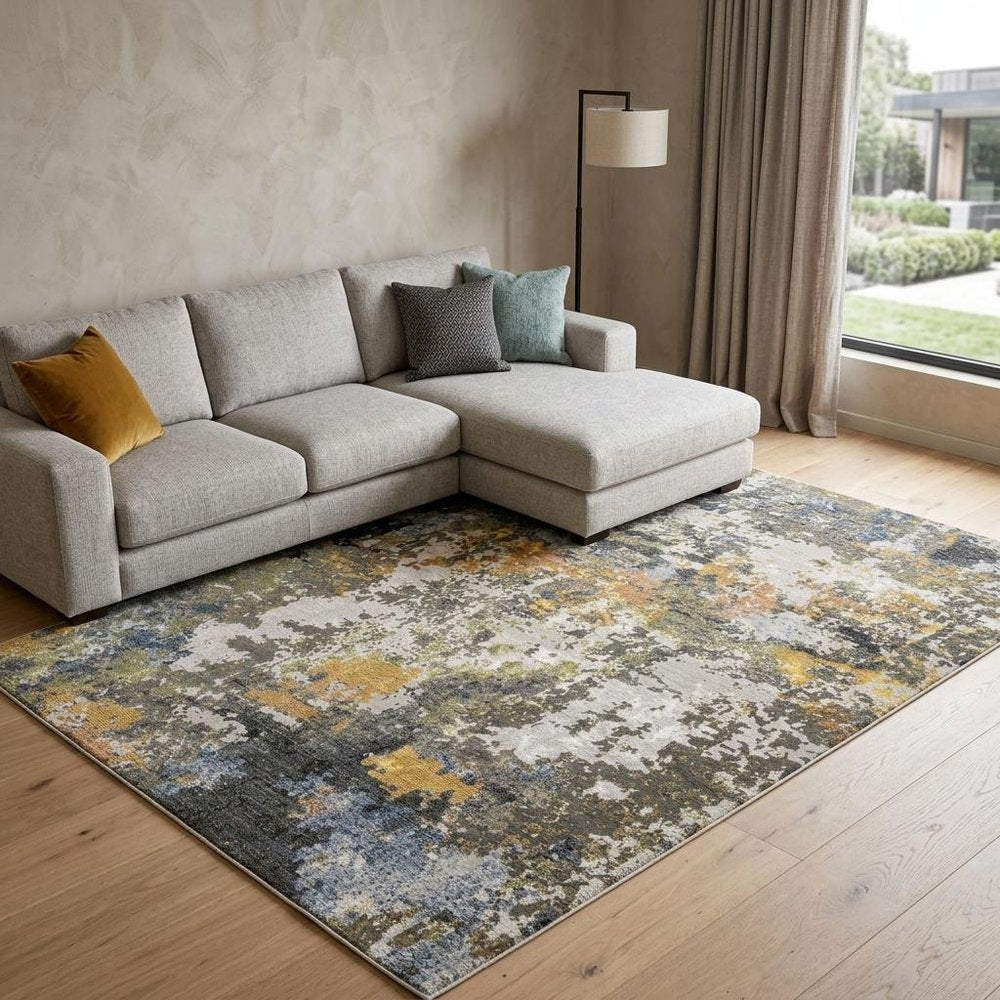 8' X 11' Beige Green And Orange Abstract Area Rug