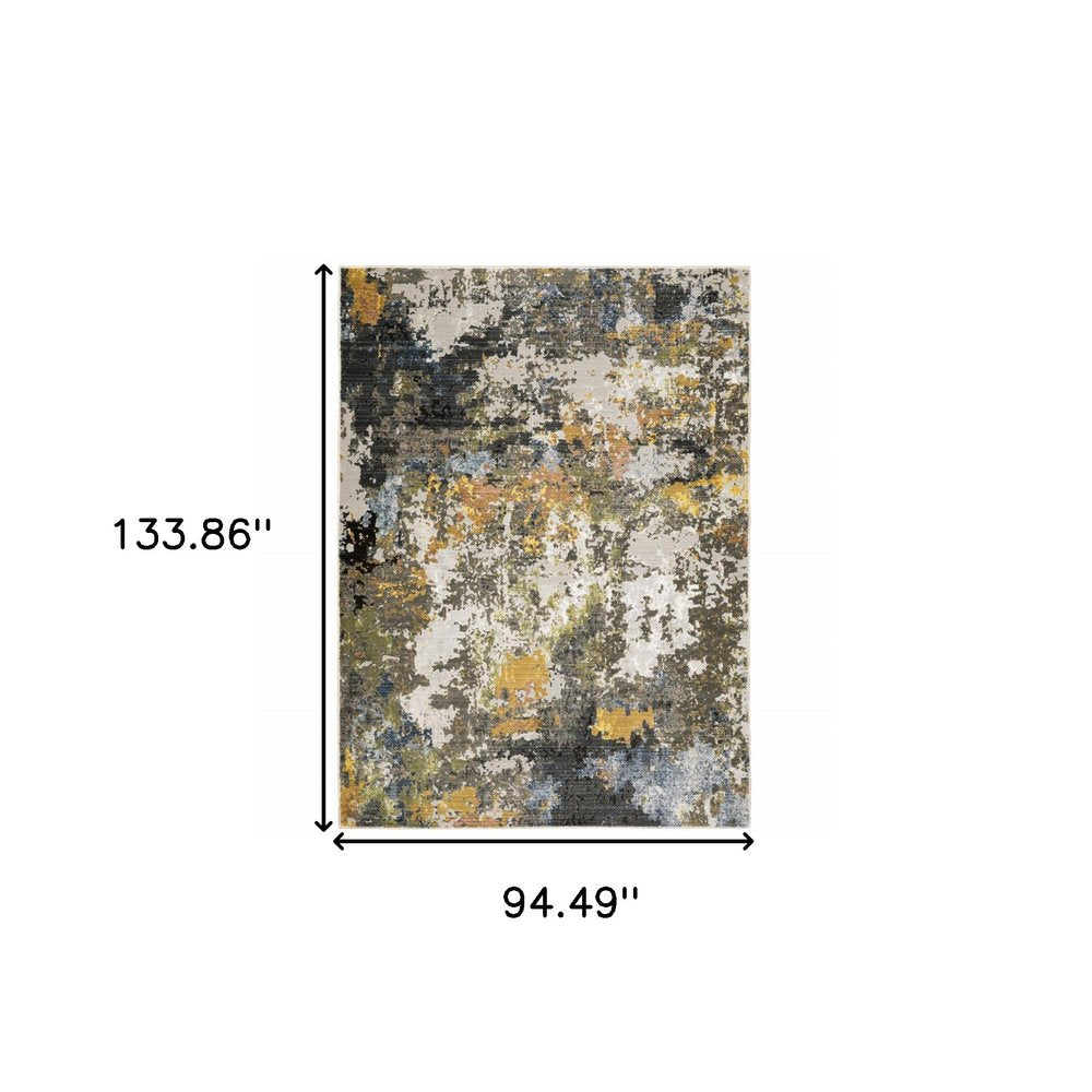 8' X 11' Beige Green And Orange Abstract Area Rug
