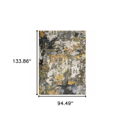 8' X 11' Beige Green And Orange Abstract Area Rug