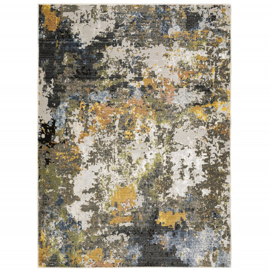 8' X 11' Beige Green And Orange Abstract Area Rug