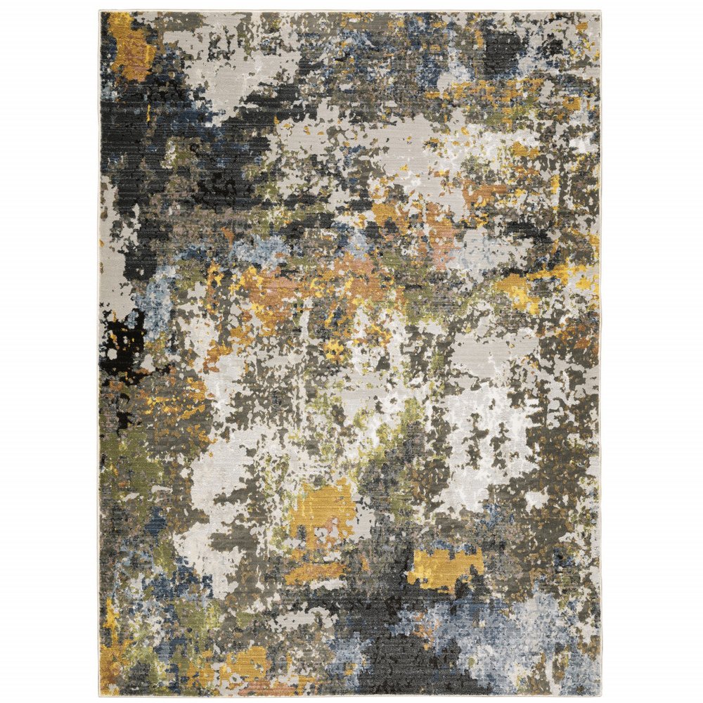 8' X 11' Beige Green And Orange Abstract Area Rug