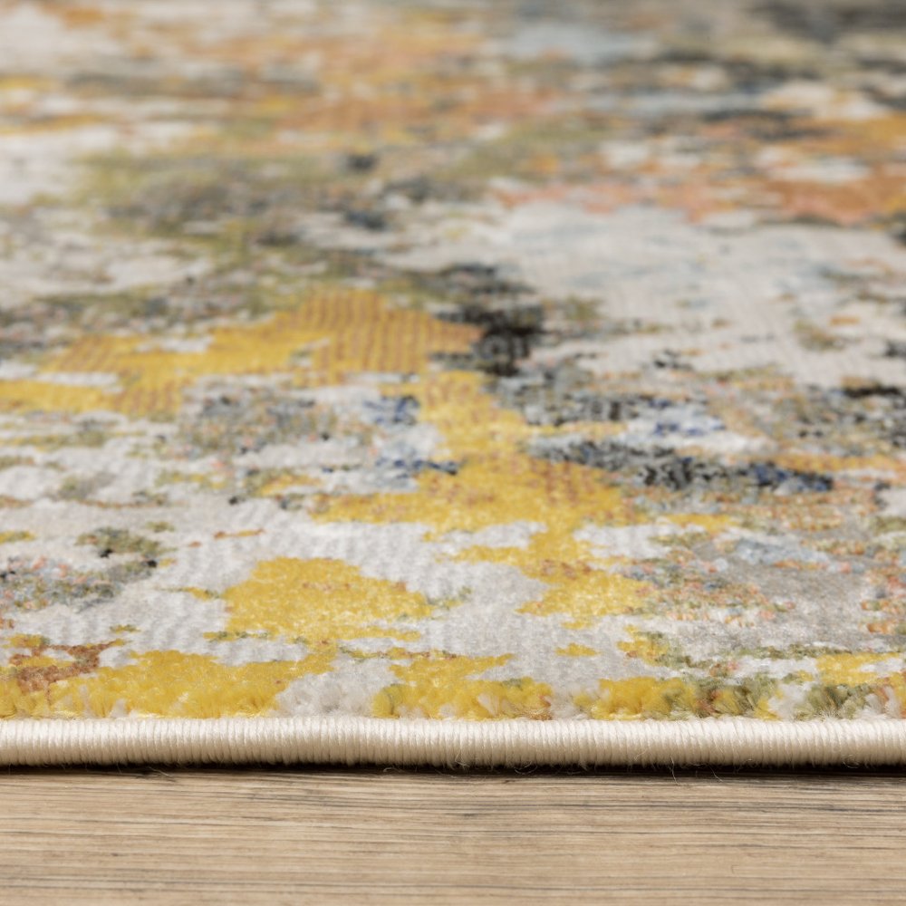 8' X 11' Beige Green And Orange Abstract Area Rug