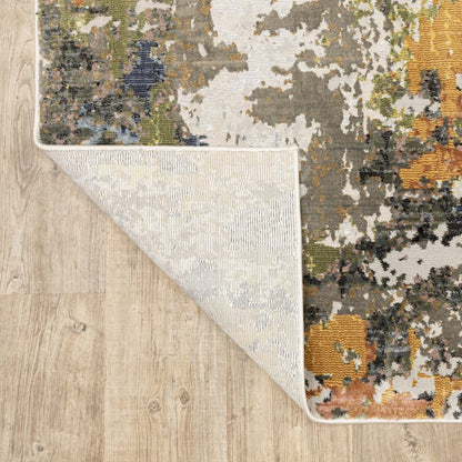 8' X 11' Beige Green And Orange Abstract Area Rug