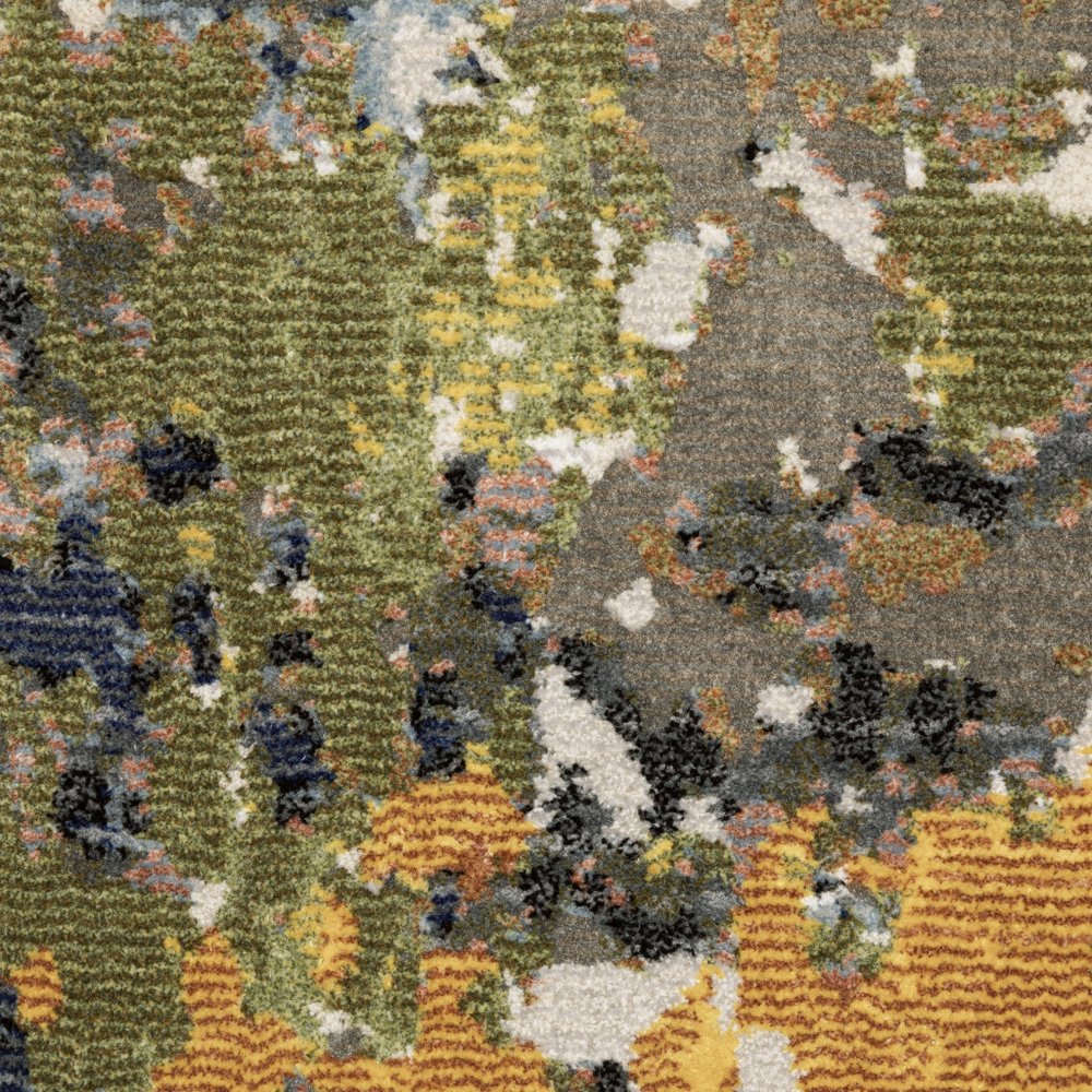 8' X 11' Beige Green And Orange Abstract Area Rug