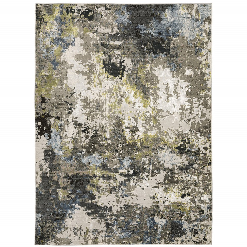 3' X 5' Grey Green Gold Blue And Beige Abstract Power Loom Stain Resistant Area Rug